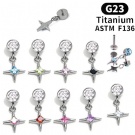 G23 Titanium Internal Thread Earlobe Cartilage Earrings Wholesale Multi-color Star Shaped Pendant Inlaid with Zircon Earrings