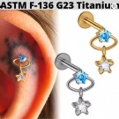 Internal Thread Flat Back Earlobe Cartilage Spiral Earrings F136 Titanium Star with Zircon Pendant Earrings Wholesale