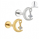 Implantation Grade G23 Titanium Flat Back Cartilage Spiral Earrings Moon Shaped diamond Inlaid Zircon Puncture Jewelry Wholesale