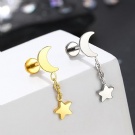 ASTM F136 Titanium Moon and Star Swinging Cartilage Nails Internal Thread Flat Back Puncture Earrings Wholesale