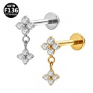 Implant Grade G23 Titanium Internal Thread diamond Inlaid Four-leaf Clover Pendant Earring Flat Back Cartilage Jewelry Wholesale