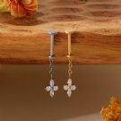 Wholesale G23 Titanium Vertical Spiral Chain Flower Pendant Ear Studs Hidden Non Threaded Flat Back Cartilage Puncture