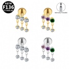 Triple Zircon Invisible Spiral Earrings F136 Titanium Chain Cartilage Flat Back Multi-color Pendant Earrings Puncture Wholesale