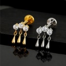 Three Zircon with Teardrop Shaped Droplet Pendant Flat Back Earrings G23 Titanium Internal Thread Cartilage Piercing