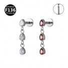 G23 Titanium Internal Thread 3 Zircon Suspension Pendant Wholesale Customization Flat Back Teardrop Earrings