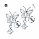 ASTM F136 Titanium Alloy Women's Cartilage Earrings Wholesale Internal Thread Zircon Butterfly Pendant Flat Back Earrings