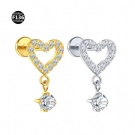 G23 Titanium Inlaid Zircon Chain Pendant Earrings Internal Thread Heart Shaped Flat Back Cartilage Earrings Wholesale