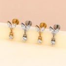 Internal Thread Hypoallergenic Spiral Cartilage Earrings G23 Titanium Double Zircon Flat Back Ear Screen Wholesale