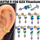 ASTM F136 Titanium Multicolor Square Zircon with Olive Shaped Zircon Pendant Internal Thread Flat Back Ear Studs Wholesale