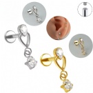 G23 Titanium Internal Thread Flat Back Earrings Water Droplet Zircon Heart-shaped Pendant Fashionable Spiral Puncture Jewelry