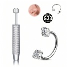 2-piece G23 Titanium Horseshoe Shaped Internal Thread Zircon Nose Ring with Four Claw Anti slip Fixing Clip Set Wholesale