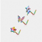G23 Titanium Butterfly/star Shaped L-shaped Nose Nail Puncture 3-piece Set for Men and Women's Universal Nose Piercing Wholesale