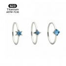 F136 Titanium Nose Ring Three Piece Set with Blue Crystal Star Diamond and Square Patterns Piercing Jewelry Wholesale