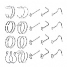 Wholesale Custom Stainless Steel 28 Piece Set Silver Perforated Nose Nail and Nose Ring Set, Unisex Nasal Puncture Jewelry