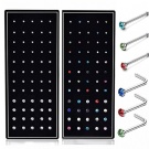 60 Pieces/set of Stainless Steel L-shaped Nose Nail Puncture Kit with Embedded Rhinestone Human Nose Ring Set Wholesale