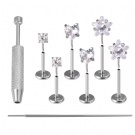 Wholesale Customized 8-piece Ear and Nose Piercing Tool Set, Stainless Steel Push in Flat Back Earring Piercing Jewelry