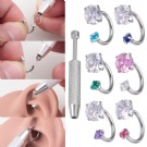 2pcs Piercing Jewelry Kit Including 1pc Stainless Steel Horseshoe Nose Ring Double Synthetic Zircon 1pc Jewelry Grabber Tool
