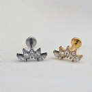 G23 Titanium Threadless Push in 5 Zircon Crown Cartilage Earrings Flat Back Ear Studs Perforated Jewelry Wholesale