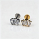 Wholesale Customized G23 Titanium Unthreaded Flat Back Triple Straight Crystal Earrings Fan-shaped Perforated Jewelry