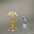 ASTM-F136 Titanium Five Petal Olive Pointed Zircon, One Petal Circular Zircon, Push in Flat Back Earrings Wholesale