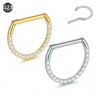 Wholesale F-136 Titanium14g Nipple Ring Transparent Zircon Nipple Ring D-section Ring Perforated Sexy Jewelry