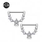 Wholesale Star Shaped Nipple Piercing Jewelry G23 Titanium Straight Rod Round Zircon Nipple Ring