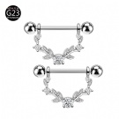 G23 Titanium External Thread Circular Zircon Nipple Couch Piercing Leaf Shaped Nipple Piercing Jewelry
