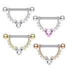 Wholesale F136 Titanium Nipple Couch Piercing Thread Heart Zircon Small Flower Nipple Ring