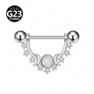 Wholesale Customized F136 Titanium White Round Opal Nipple Couch Piercing Zircon Small Flower Moon Nipple Ring