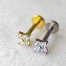 Wholesale Custom Factory ASTM-F 136 Titanium Piercing 16G Internally Threaded Four Petal Flower CZ Cartilage Flat Back Earrings
