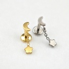 Hanging Thread Flat Back Earrings Wholesale G23 Titanium Moon Star Piercing Body Jewelry