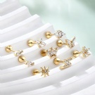 Wholesale 3-piece Set of F136 Titanium Flat Back Earrings with Internal Thread Zircon Ear Screen Suitable for Men and Women
