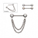 Customized Threadless Nipple Barbell G23 Titanium Zircon Nipple Ring Double Chain Design Hanging Piercing Jewelry