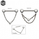 ASTM F136 Titanium Non Threaded Push in Nipple Ring Round Zirconia Chain Suspension Nipple Barbell Wholesale