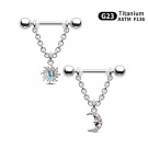 Fashionable Hot Selling Moon Sun Nipple Cover G23 Titanium Pendant Chain Nipple Ring External Thread Chest Jewelry