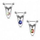 F136 Titanium Three Flower Swinging Crystal Chain Nipple Ring Pear Shaped Crystal Thread Barbell Wholesale