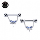14G Chain Dragonfly Pendant Barbell Wholesale F136 Titanium Thread Straight Rod Zircon Nipple Ring Puncture