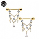 Wholesale Transparent Gemstone Gold Double Chain Hanging Ring G23 Titanium Thread Zircon Nipple Ring