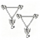 F136 Titanium Love Little Devil Bull Horn Chain Pendant Wholesale Zircon Nipple Couch Piercing