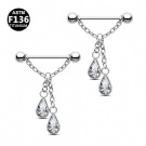Wholesale 14G Chain Hanging Accessory Nipple Couch Piercing F136 Titanium Double Zircon Pendant Threaded Barbell