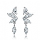 Fashionable Horse Eye Zirconia Asymmetrical Tassel Earrings F136 Titanium Leaf Shaped Push in Pendant Earrings Wholesale