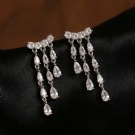 Unique Waterdrop Zircon Tassel Design Earrings F136 Titanium Unthreaded Push Back Earrings Puncture Jewelry Wholesale