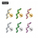 5 Olive Shaped Zircon Earrings Wholesale ASTM F136 Titanium Internal Thread Tragus Cartilage Flat Back Earrings