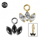 G23 Titanium Anti Allergy Horse Eye Dangle Part Wholesale 3 Zircon Marquess Fan Pendant