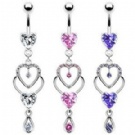 Wholesale double heart dangle navel ring