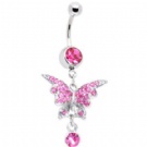 Wholesale pink butterfly dangle navel ring