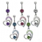 Wholesale double heart dangle navel piercing ring
