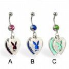 Wholesale heart playboy dangle navel piercing ring