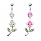 wholesale new pearl flower dangle navel rings