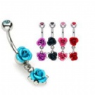 wholesale double rose flower dangle navel rings